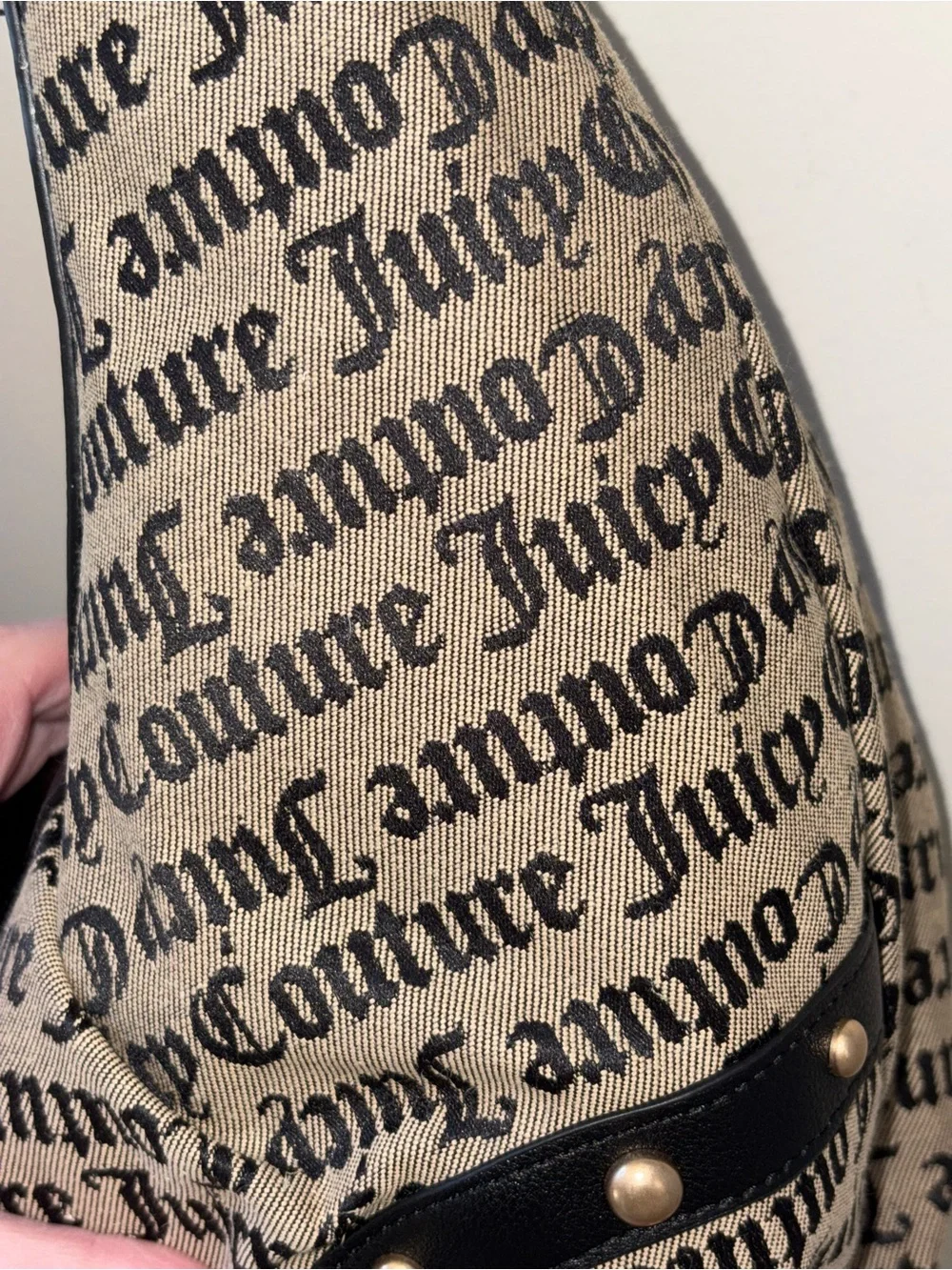 Juicy Couture Black & Beige Logo Hobo with Heart Charm